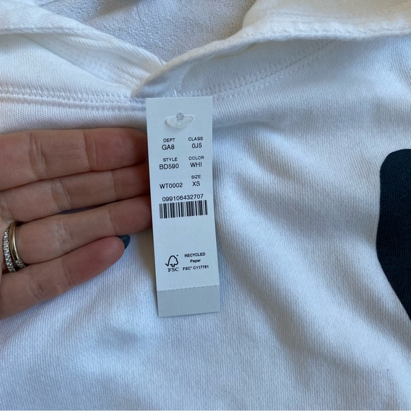 J. Crew Magic Rinse™ Hoodie with Heart, 100% Cotton, White/Navy, Oversized, XS/S - Picture 9 of 12